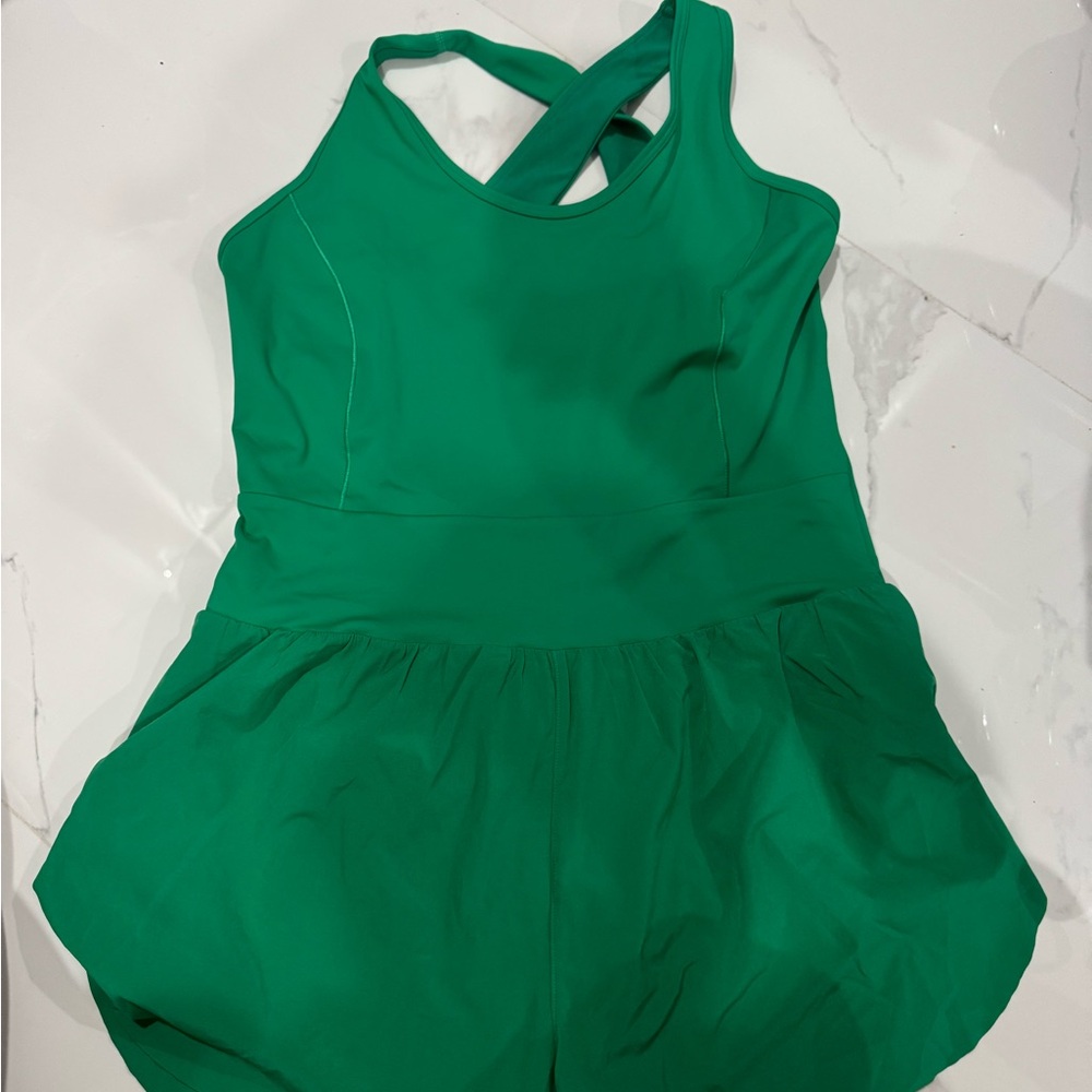 Athleta Crossover Runsie Romper Mini Short Onepiece | Green Large
